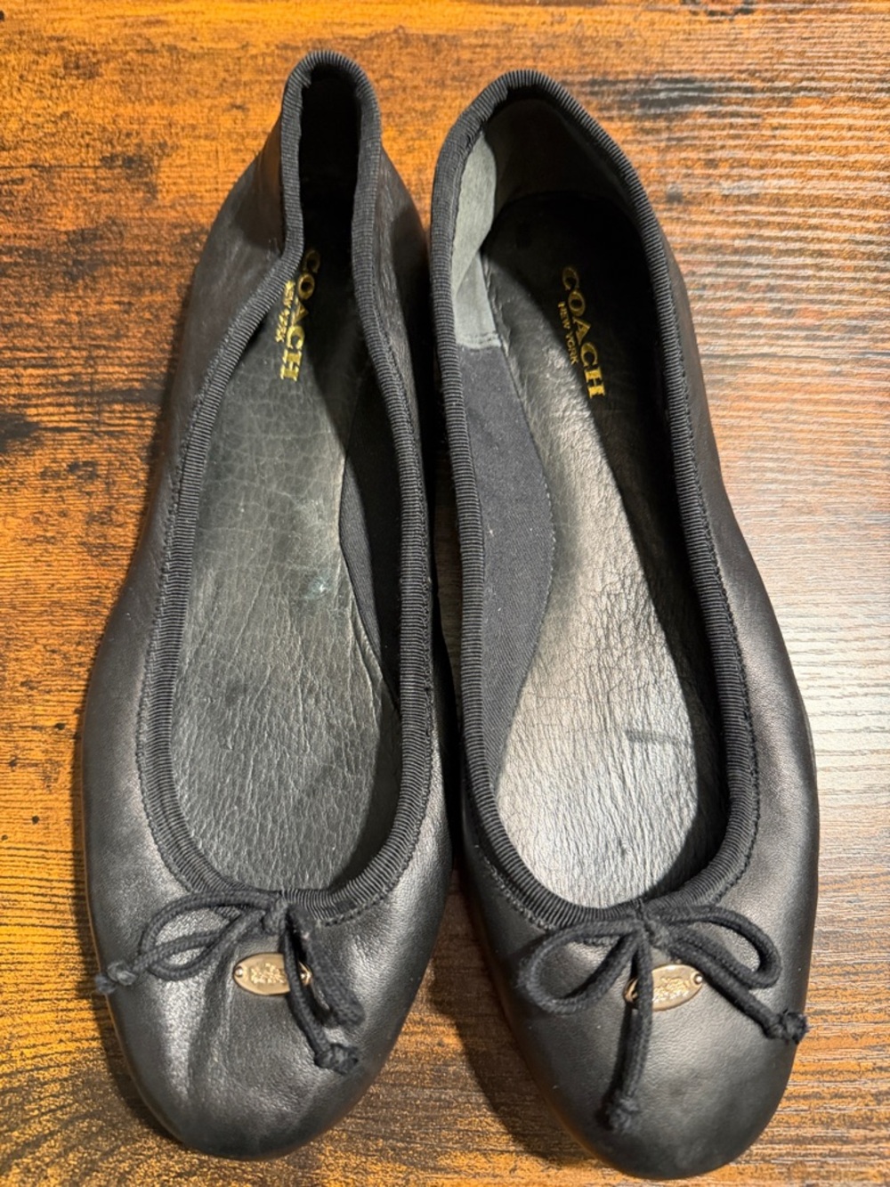 Coach Black Leather Ballet Flats with Bow Detail